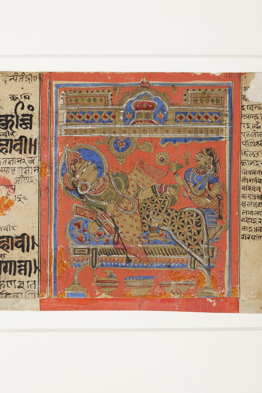 Brahmani Devananda på hendes sofa, fra Kalpasutra (ugennemsigtigt toilet på papir) af Indian School
