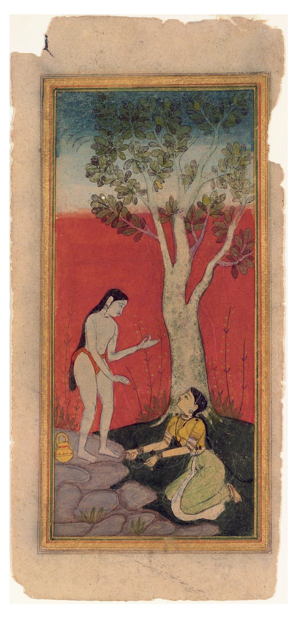 The Celestial Nymph Pleads with the Sage, ca. 1600 (ugennemsigtigt wc & guld på papir) af Indian School