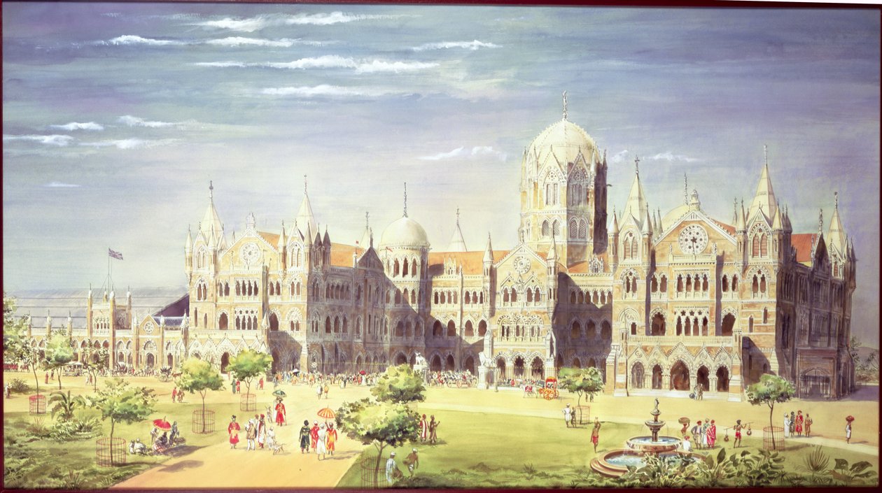 Chhatrapati Shivaji Terminus Station, Mumbai, Indien, 1900 (kropsfarve på papir) af Indian School