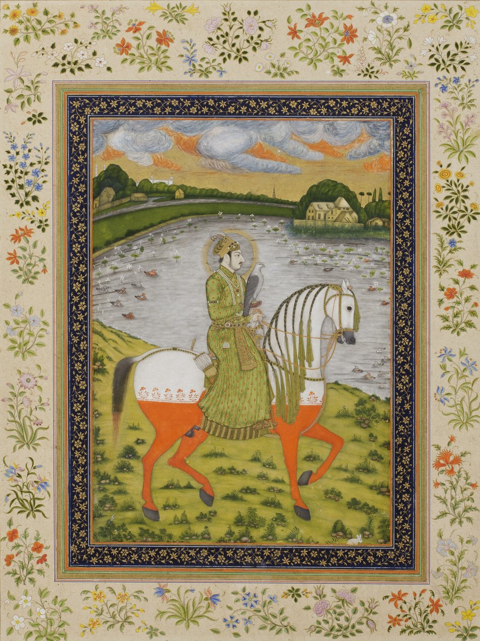 Kejser Muhammad Shah, rytter, i jagtmarken, ca. 1750 (ugennemsigtigt wc & guld på papir) af Indian School