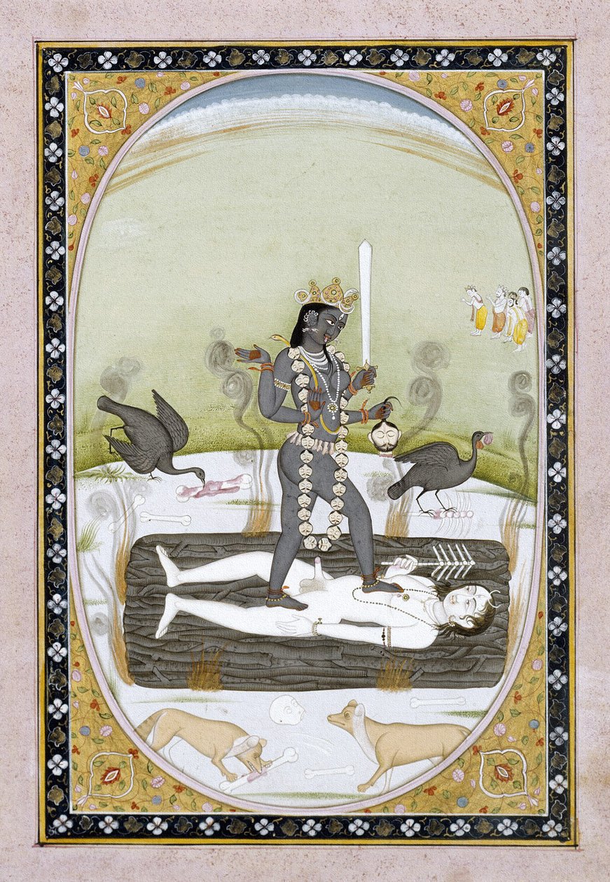 Gudinden Kali repræsenteret i et Kangra-maleri, Himachal Pradesh, ca. 1820-5 (ugennemsigtig akvarel og guldmaling på papir) af Indian School