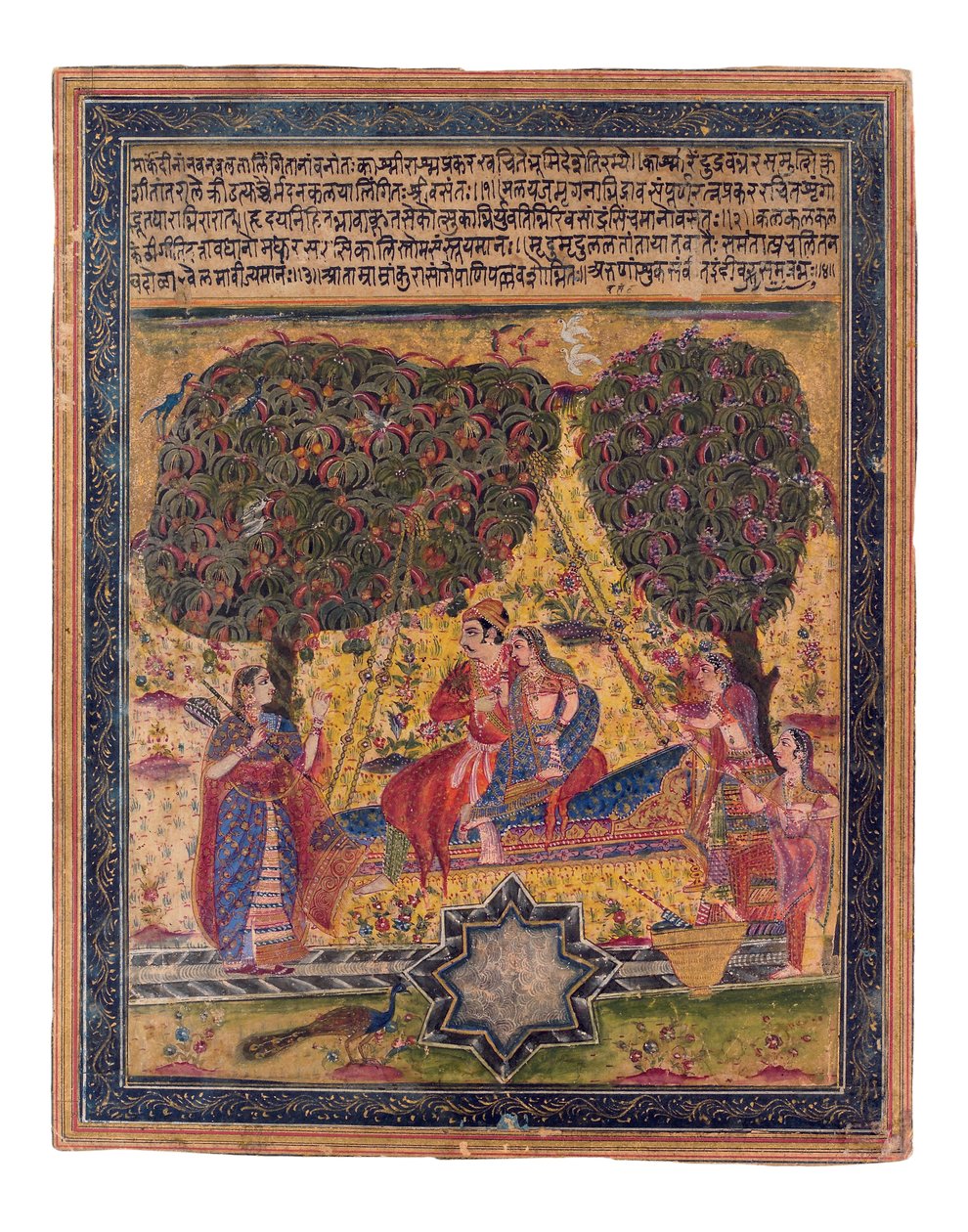The Musical Mode, Vasant, ca. 1675 (ugennemsigtigt wc & guld på papir) af Indian School