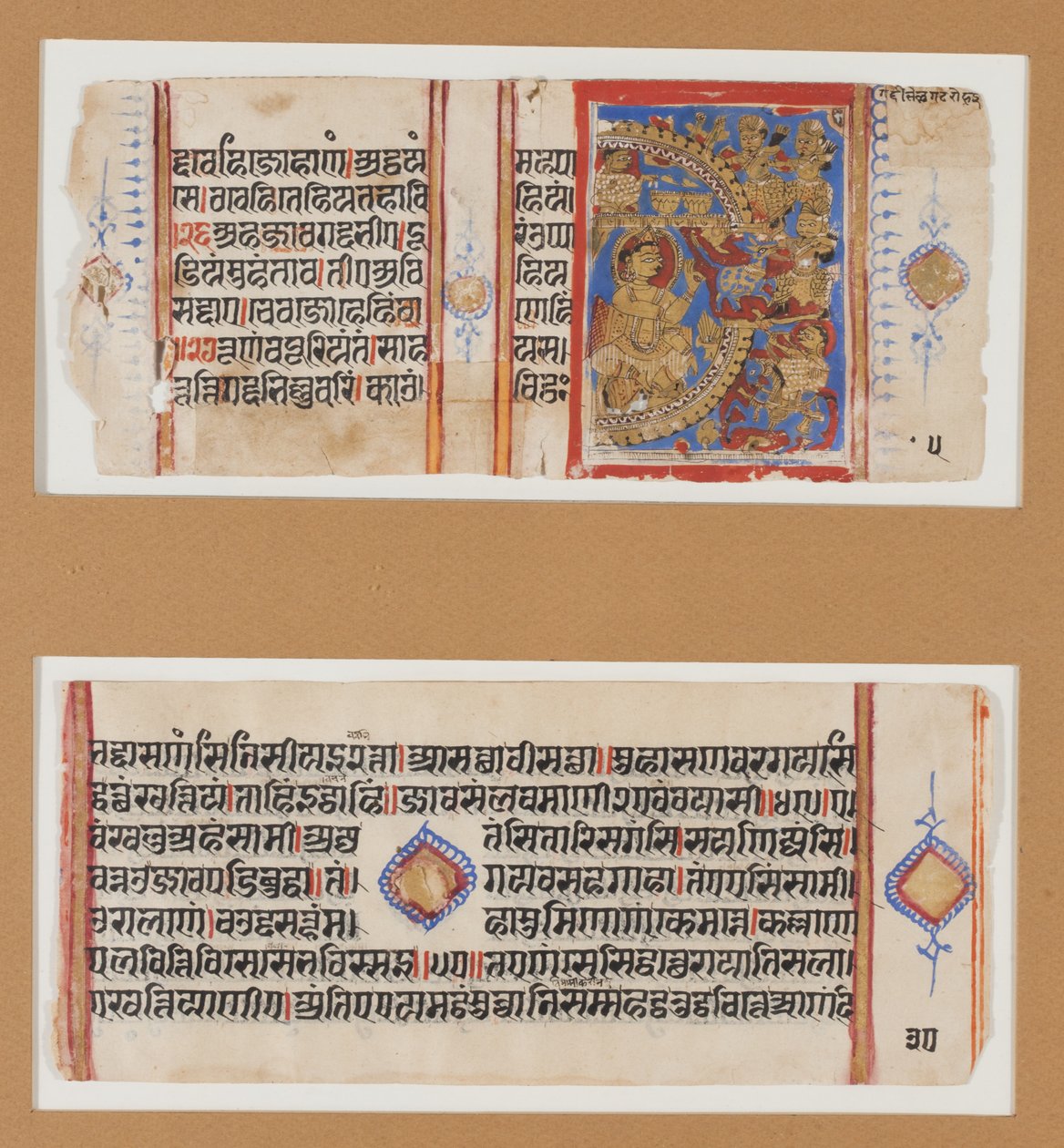 Belejringen af Ujjayimi; Slaying of the Magic Ass, ca. 1600-1625 (tempera, guld, blæk på papir) af Indian School