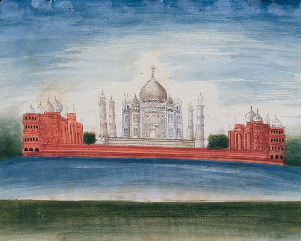 Taj Mahal i Agra (akvarel på papir) af Indian School