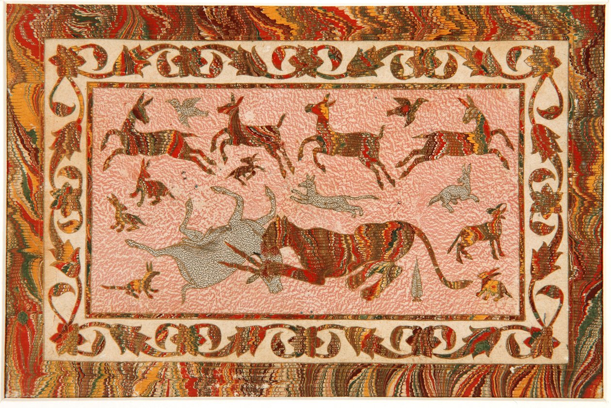 The Tigers Prey, ca. 1650 (ugennemsigtigt wc & guld på papir) af Indian School