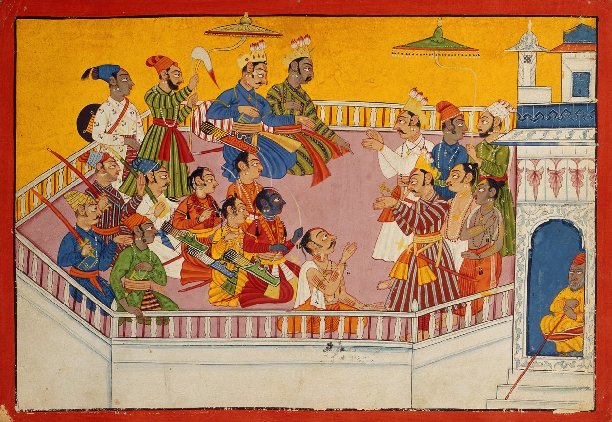 Bryllupsgæsterne samles, ca. 1700 (ugennemsigtigt wc på papir) af Indian School