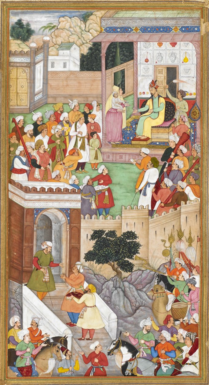 Den unge Akbar præsenteret for Humayun (mogul-kejser af Indien) i Kabul af Indian School