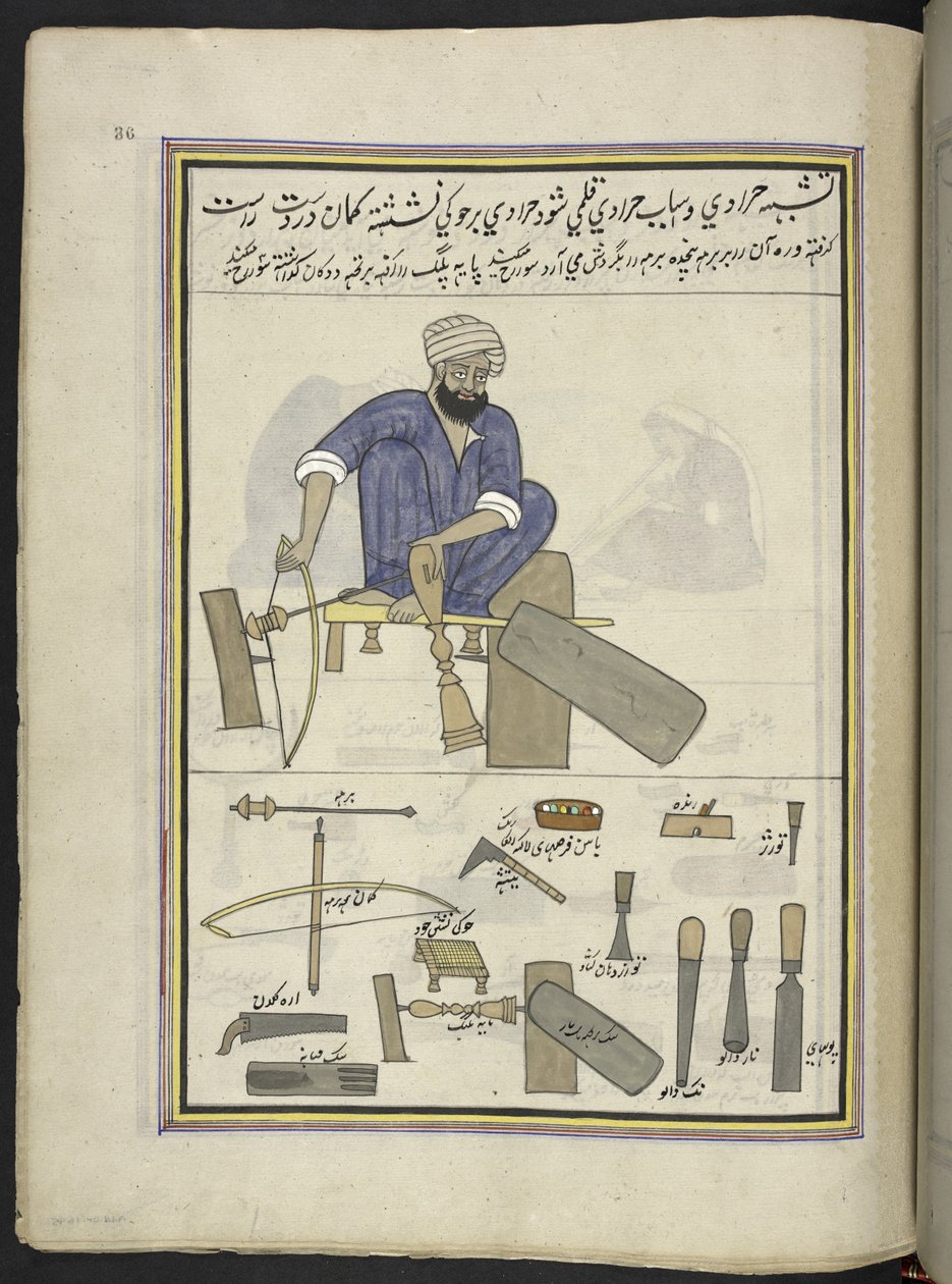 Turner,  86 tegninger indbundet i et bind, der viser håndværk og erhverv i Kashmir, håndværkere vises i arbejde med deres redskaber og udstyr,  Af en Kashmir-kunstner, sandsynligvis i Srinagar, ca. 1850-60 (gouache på papir) af Indian School