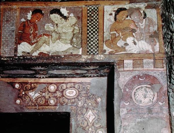 To par, fra det indre af Cave 17 (fresco) af Indian School