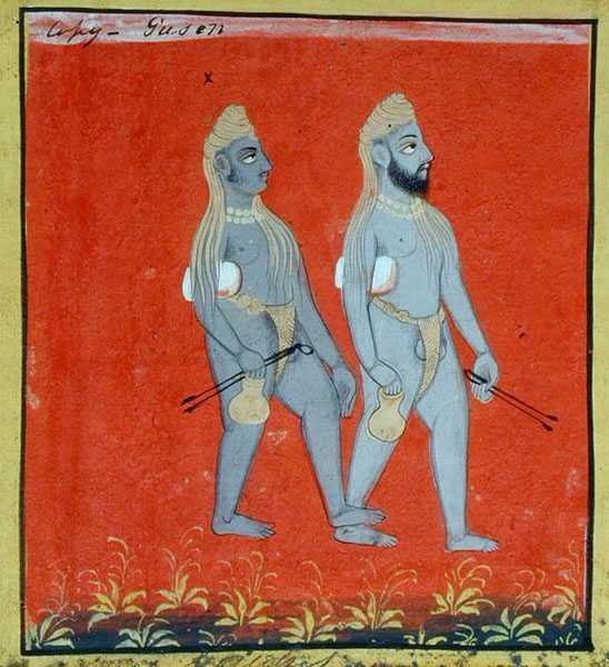 Two Gosains, Religious Mendicants, Udaipur, ca. 1810-20 (gouache på papir) (detaljer) (se også 136600) af Indian School