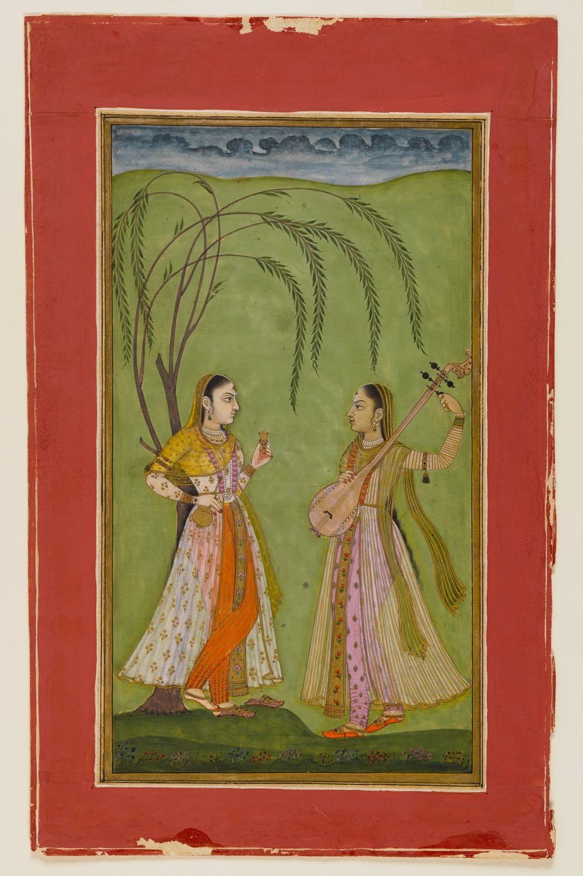 To damer i et landskab, ca. 1725 (ugennemsigtigt wc på papir) af Indian School