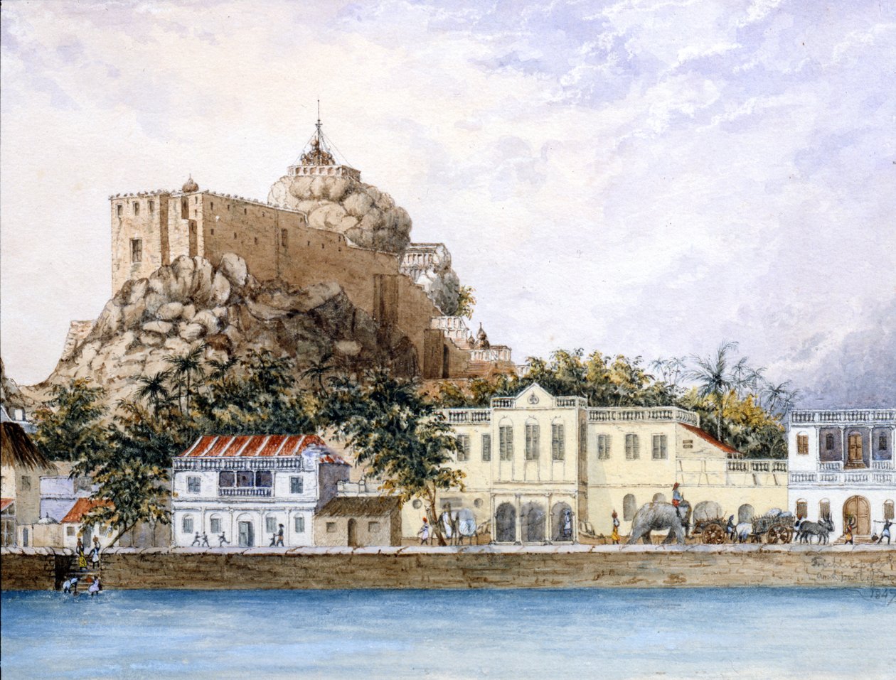 Ukendt township, ca. 1830 (wc & gouache på papir) af Indian School