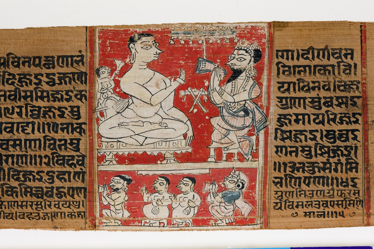 Vimalaprava taler med Raji og Lakshmi, ca. 1300 (ugennemsigtig wc på palmeblad) af Indian School