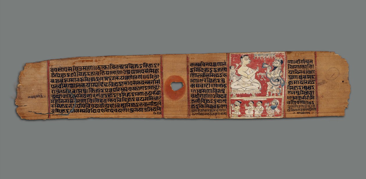 Vimalaprava taler med Raji og Lakshmi, ca. 1300 (ugennemsigtig wc på palmeblad) af Indian School