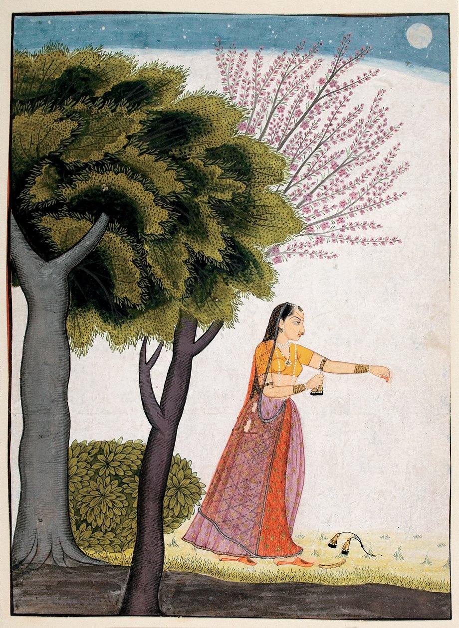 Vipralabdha nayika, ca. 1770 (ugennemsigtigt wc & guld på papir) af Indian School
