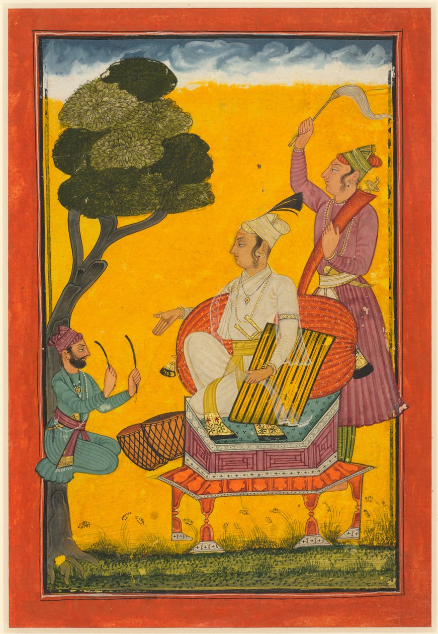 Vivaca Ragaputra, et blad fra Ragamala-serien, ca. 1700-20 (uigennemsigtig akvarel og guld på papir) af Indian School