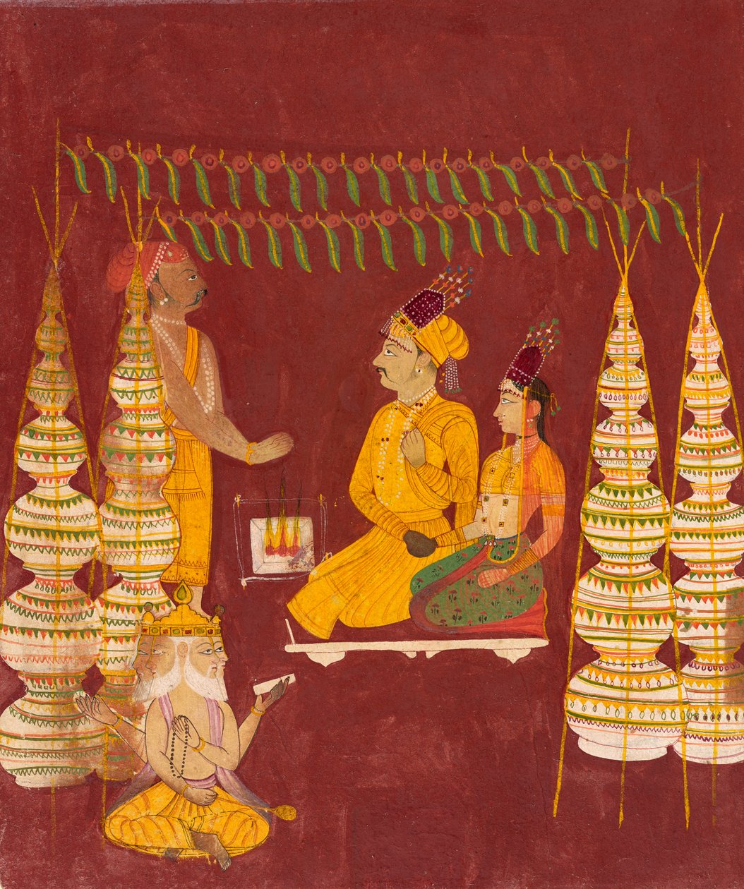 Bryllupsceremoni i nærværelse af Brahma, ca. 1680 af Indian School