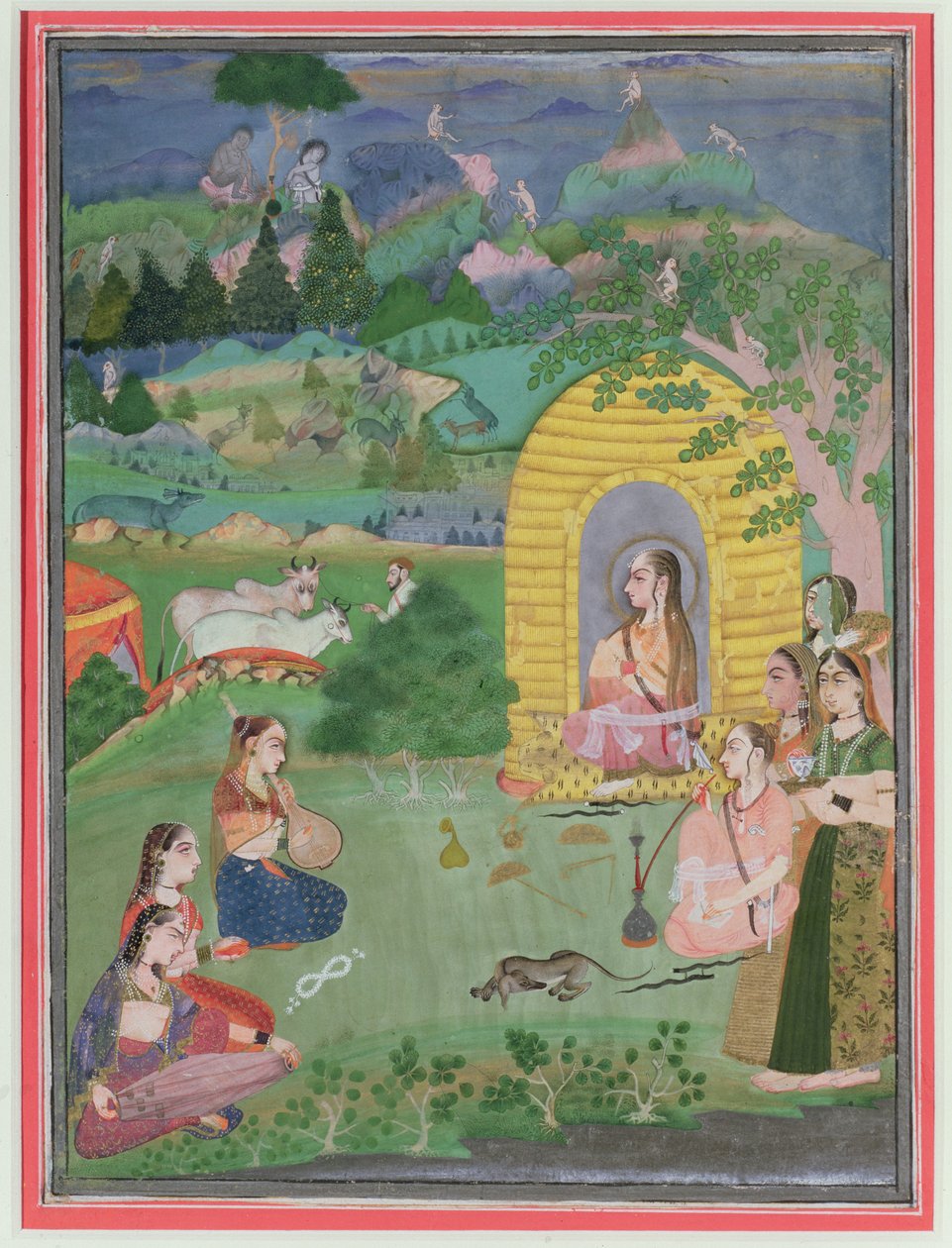 Yoginis (kvindelige hinduistiske asketer) i et landskab, Bikaner School, ca. 1680 af Indian School