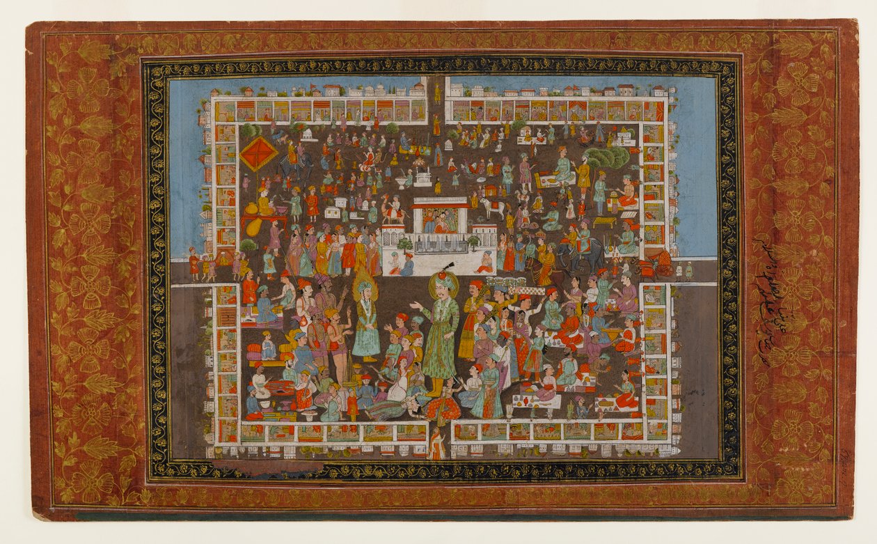 Yusuf og Zulaykha, 1875-1900 (ugennemsigtigt wc & guld på papir) af Indian School