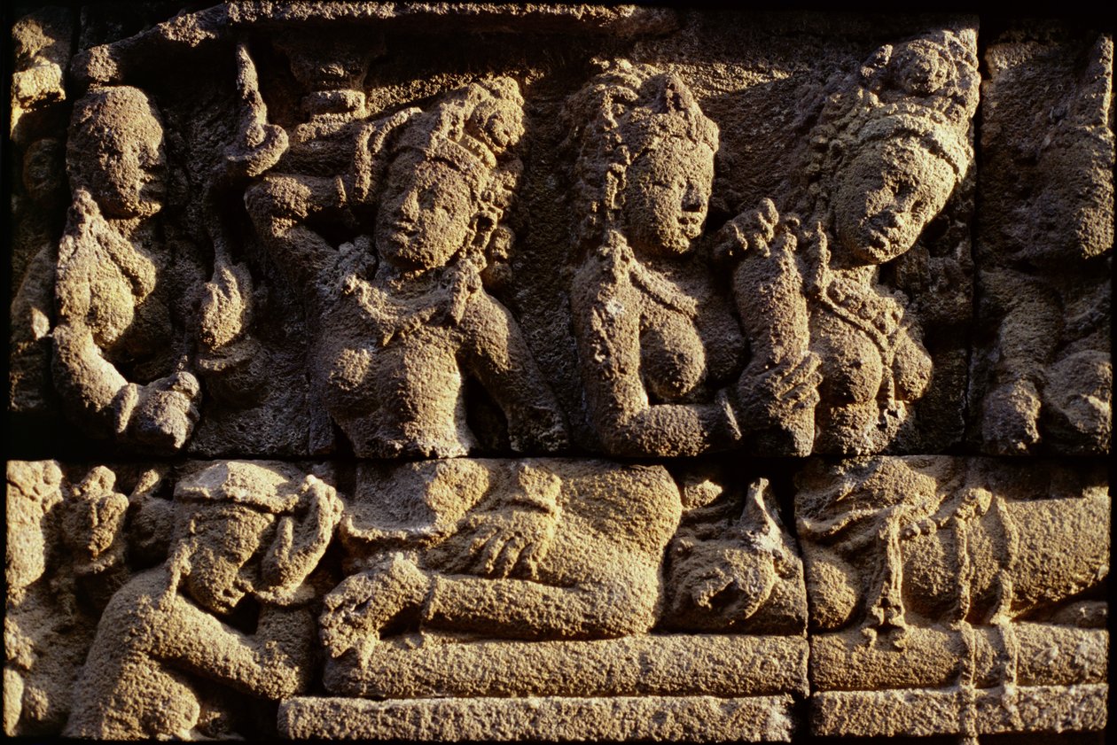 Detalje af det ydre, AD 778-850 vulkansk sten af Indonesian