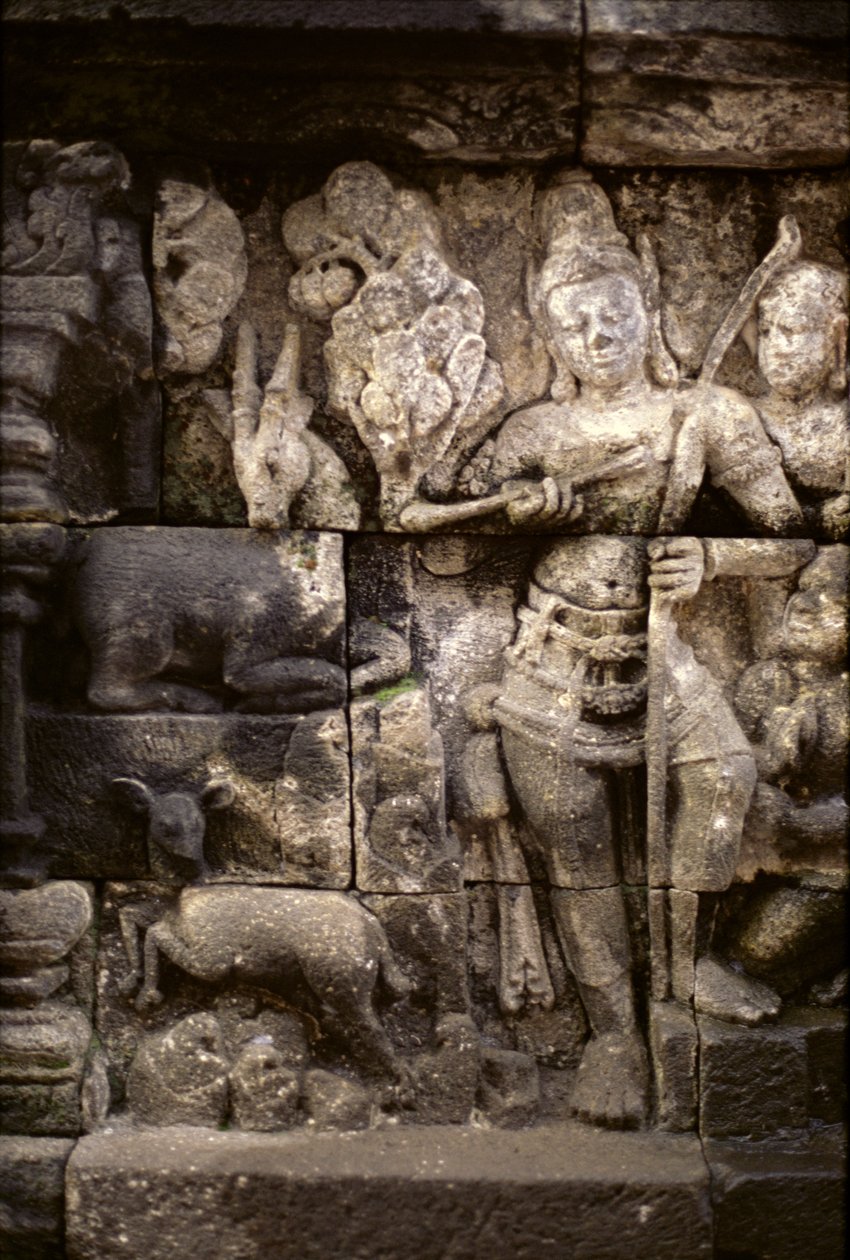 Detalje af det ydre, AD 778-850 vulkansk sten af Indonesian