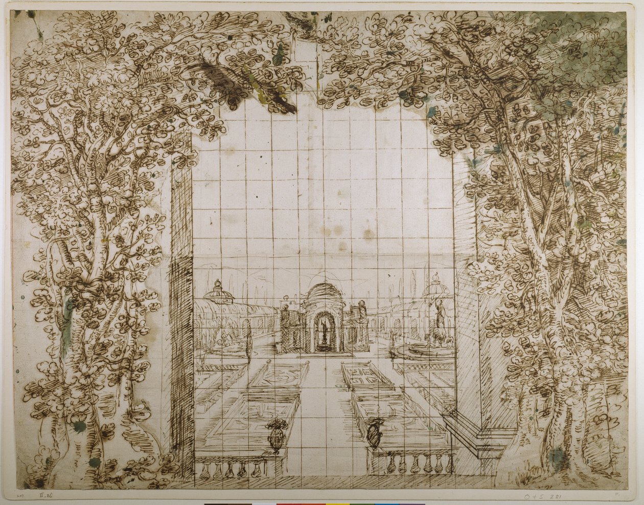En have og fyrstelig villa (pen og blæk på papir) af Inigo Jones