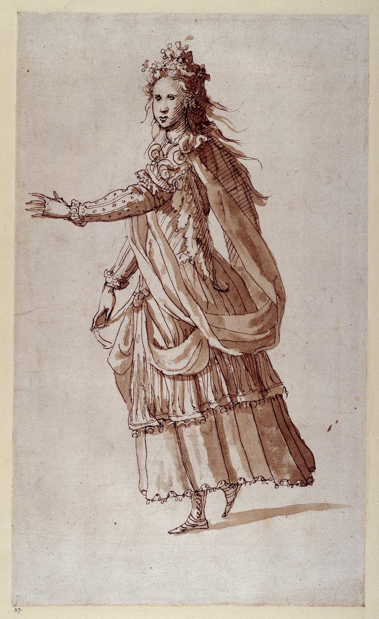 En dame som en Naiad (pen og blæk på papir) af Inigo Jones