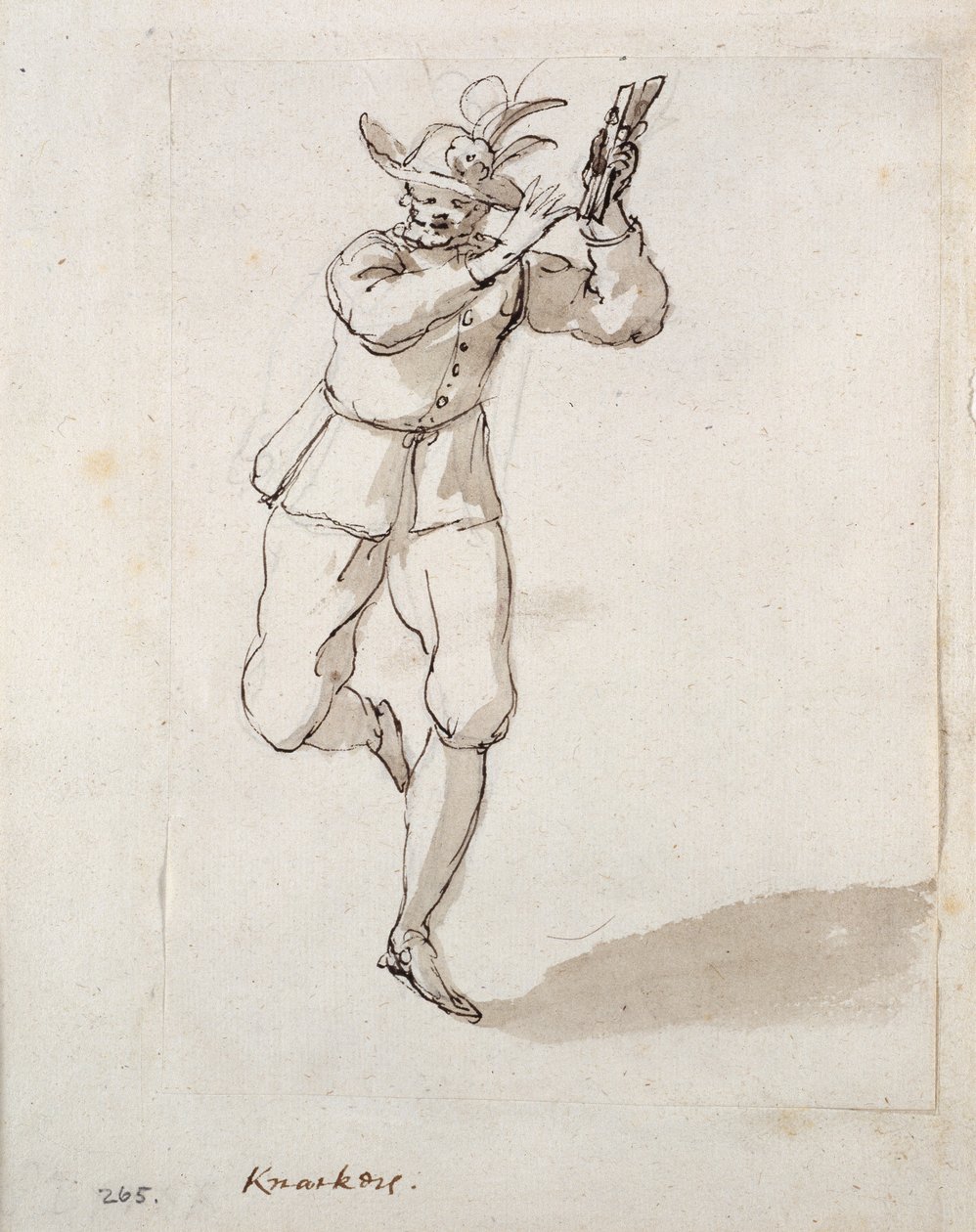 En mand med knaser og klokker (pen og blæk på papir) af Inigo Jones