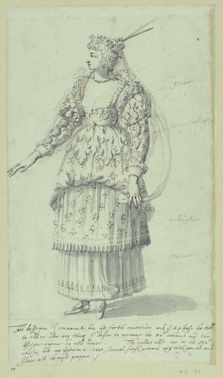 Chloris: endelig skitse til Henrietta Maria, ca. 1631 (pen og blæk på papir) af Inigo Jones