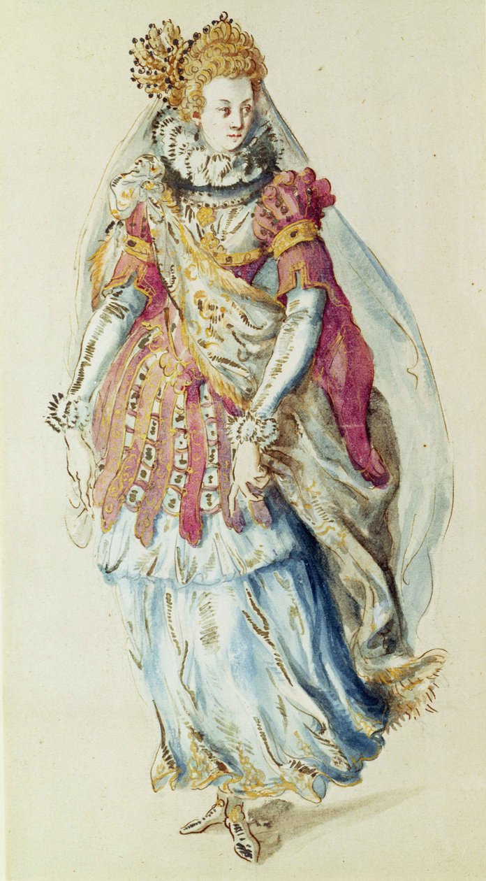 Kostumedesign til en Lady Masquer af Inigo Jones