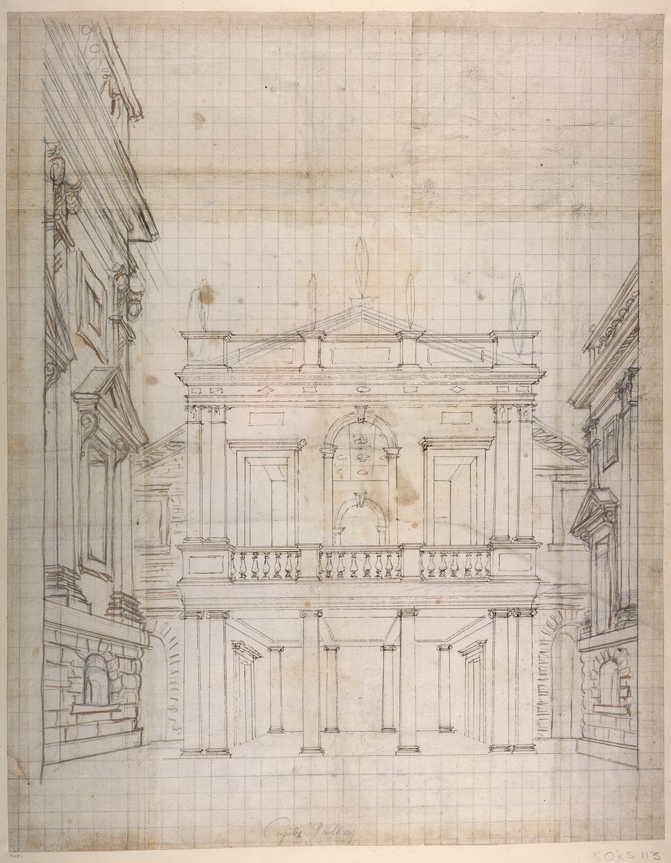 Amorernes palads, ca.1619-23 (pen og blæk på papir) af Inigo Jones