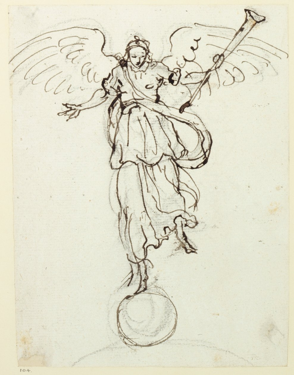 Berømmelse, foreløbig skitse, ca. 1631 (pen & blæk på papir) af Inigo Jones