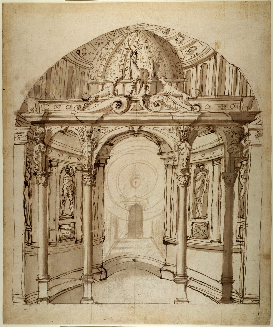 Indersiden af paladset, ca. 1611 (pen og blæk på papir) af Inigo Jones