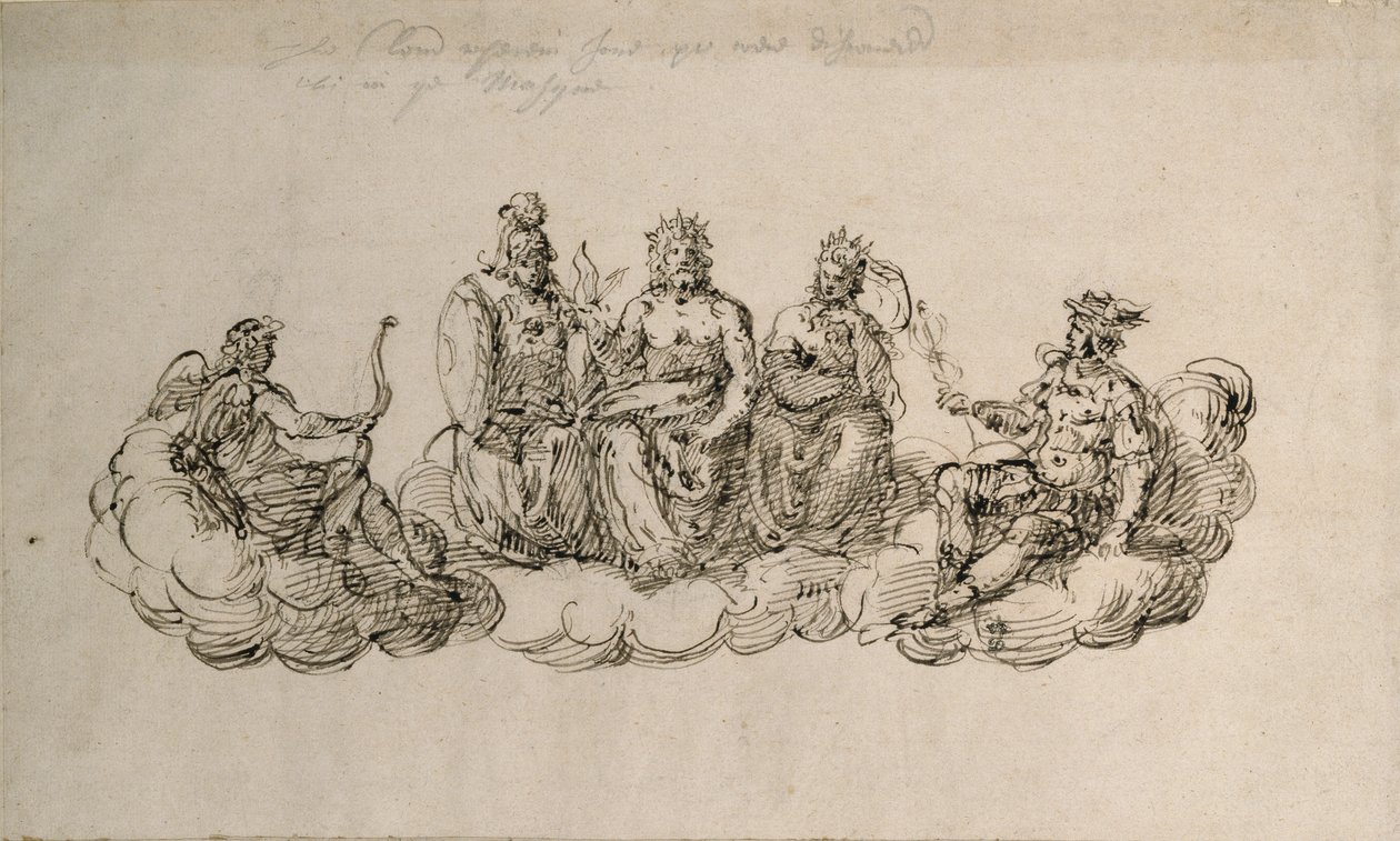 Jove with the Senate of the Gods, ca. 1622 (pen og blæk på papir) af Inigo Jones