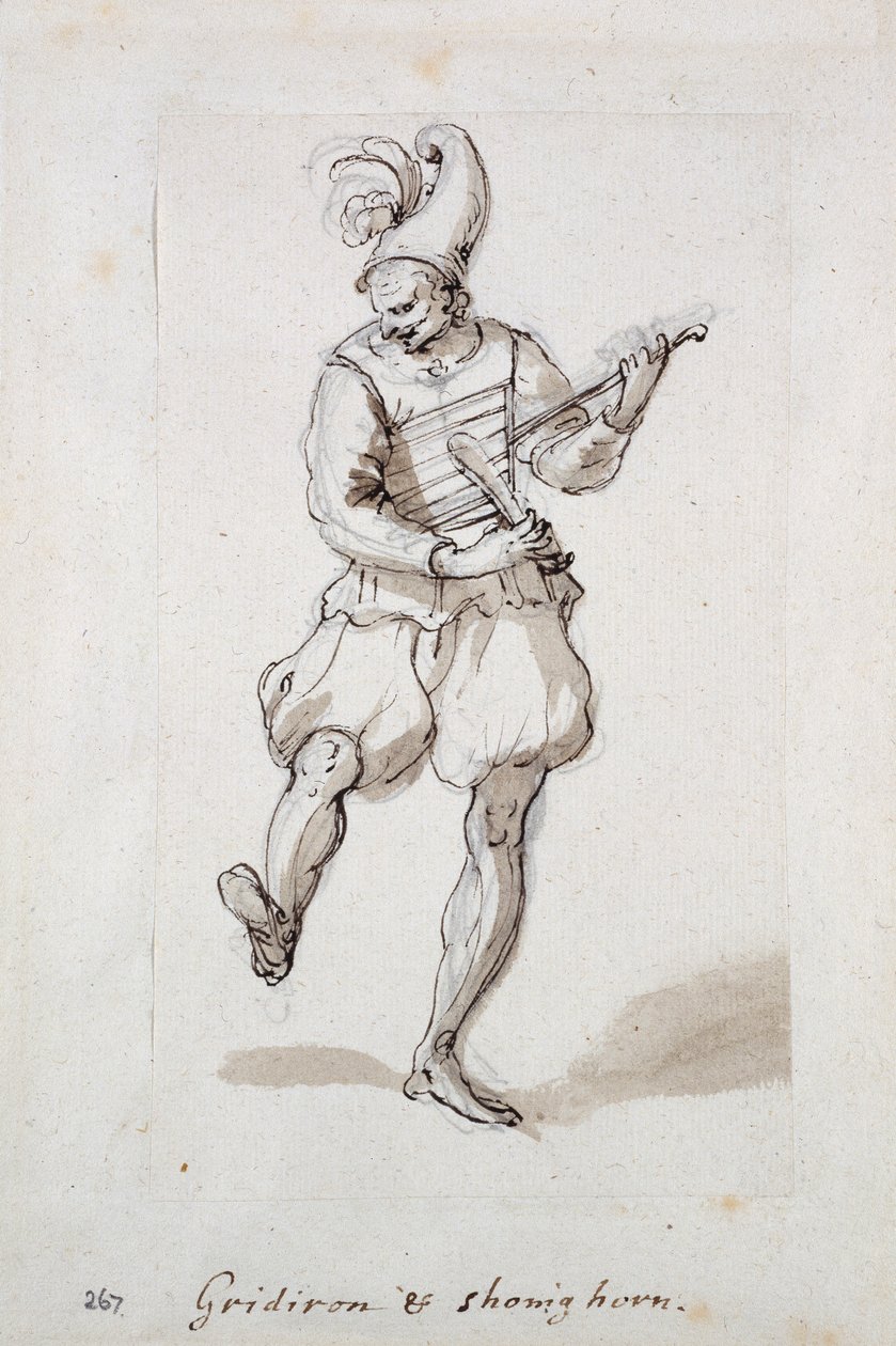 Mand med gitter og skohorn (pen og blæk på papir) af Inigo Jones