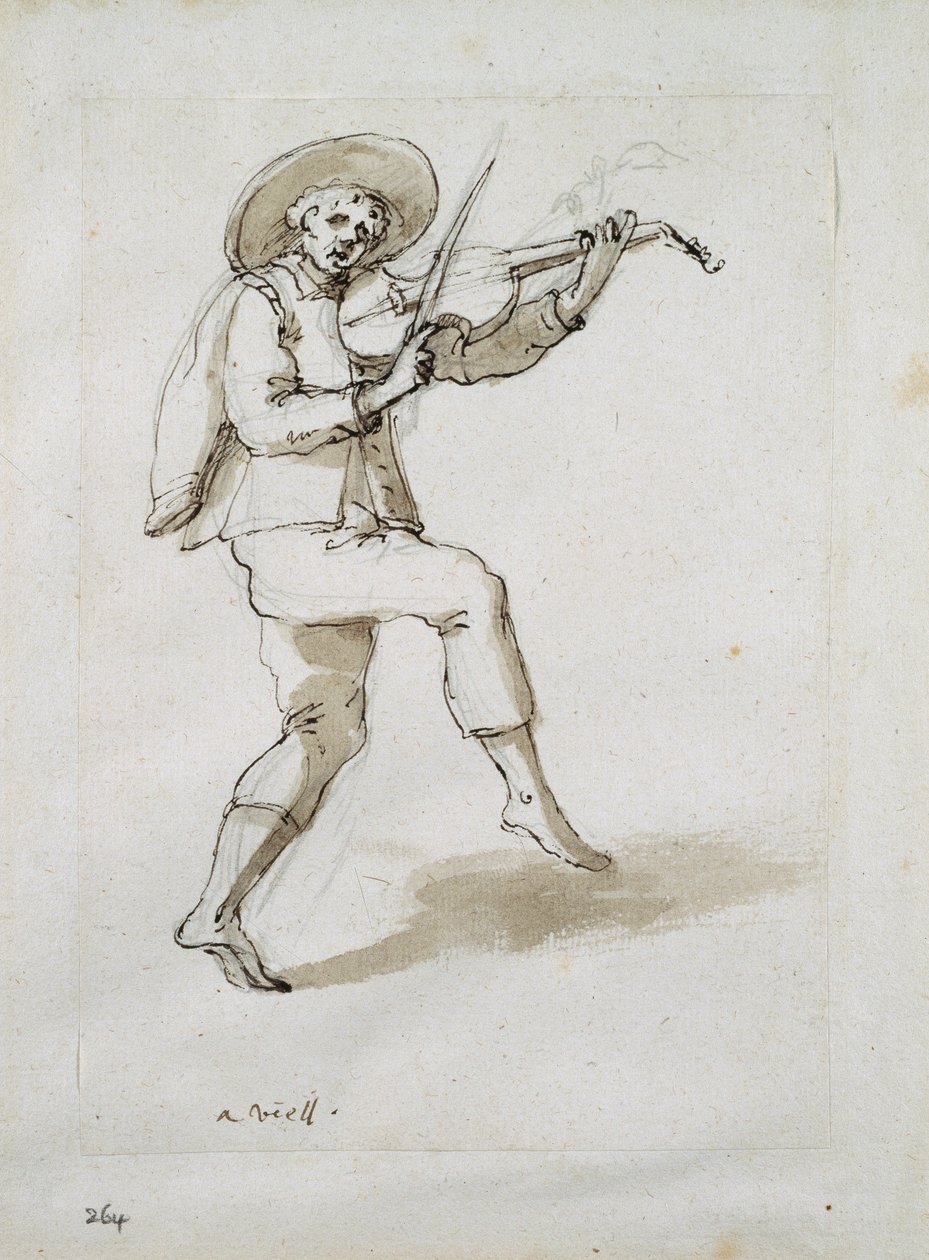 Mand med viol (pen og blæk på papir) af Inigo Jones
