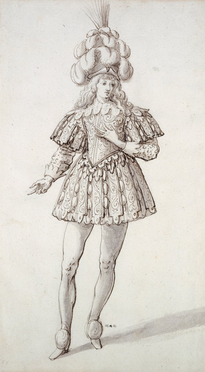 Masker med fjer og fane (pen og blæk på papir) af Inigo Jones
