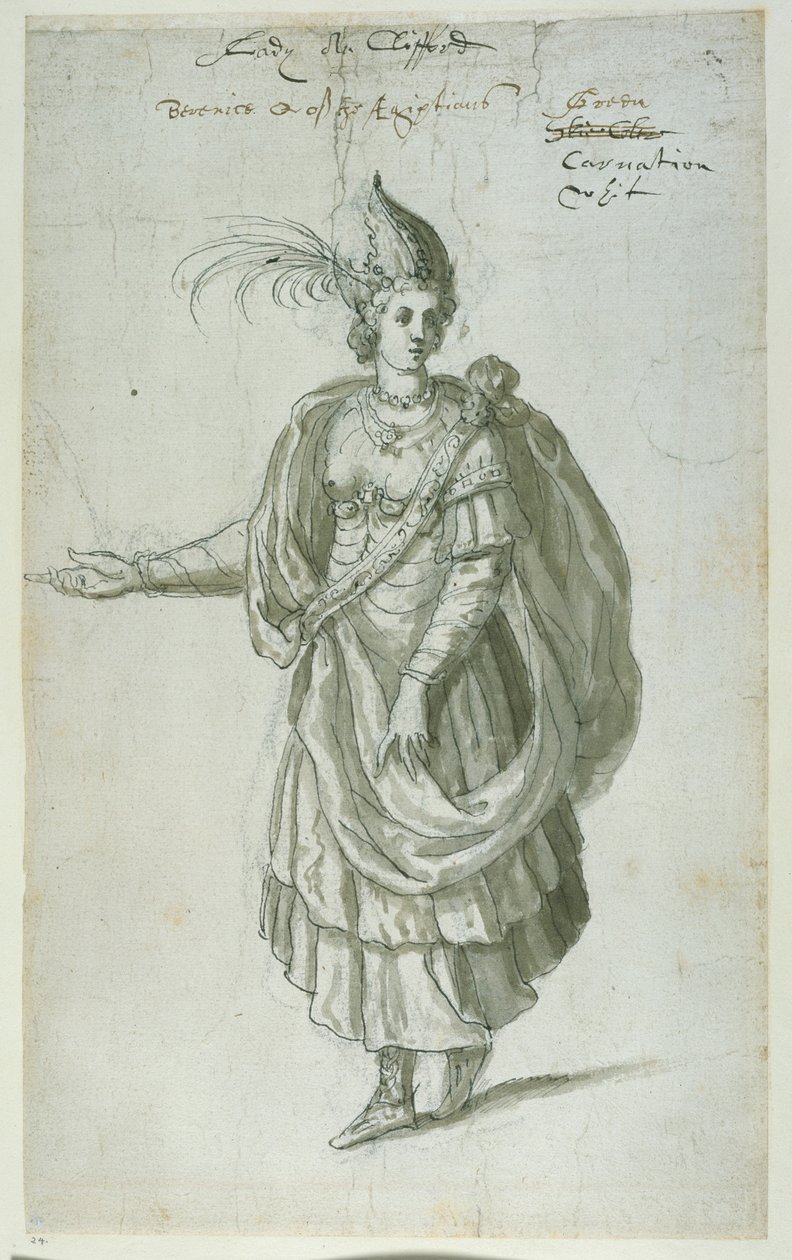 Dronning Berenice af Egypten (pen og blæk på papir) af Inigo Jones