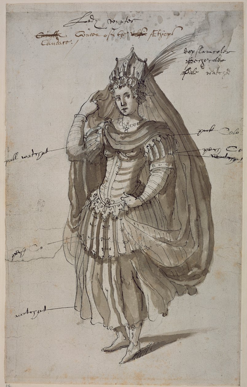 Queen Candace, ca. 1609 (pen og blæk på papir) af Inigo Jones