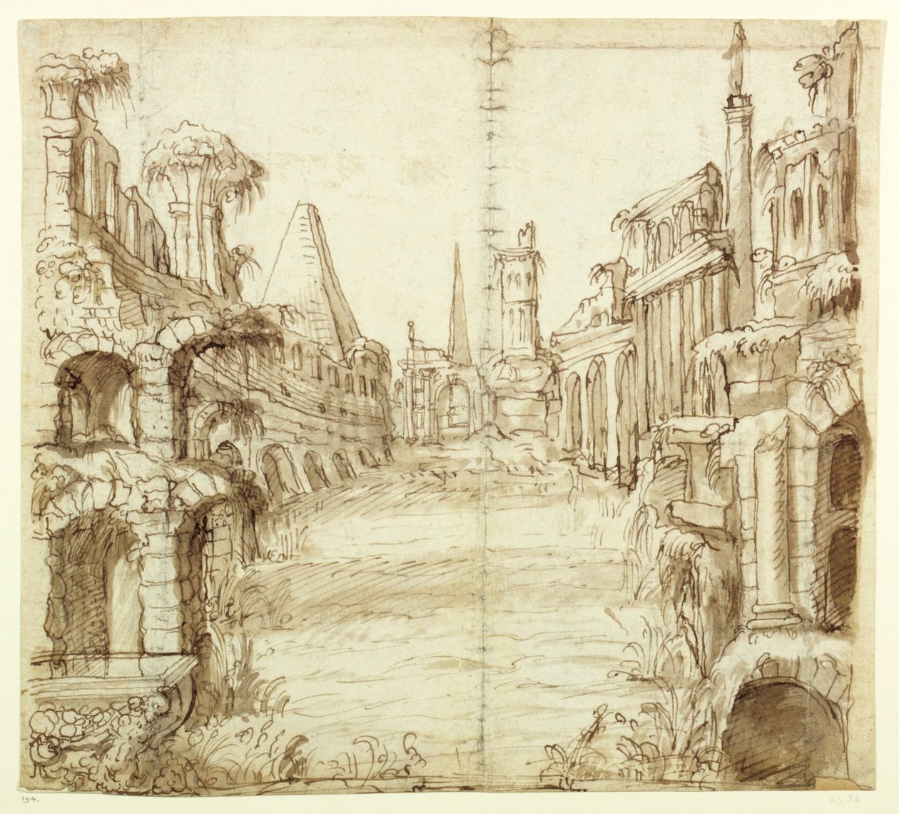 The Fallen House of Chivalry, ca. 1610 (pen og blæk på papir) af Inigo Jones