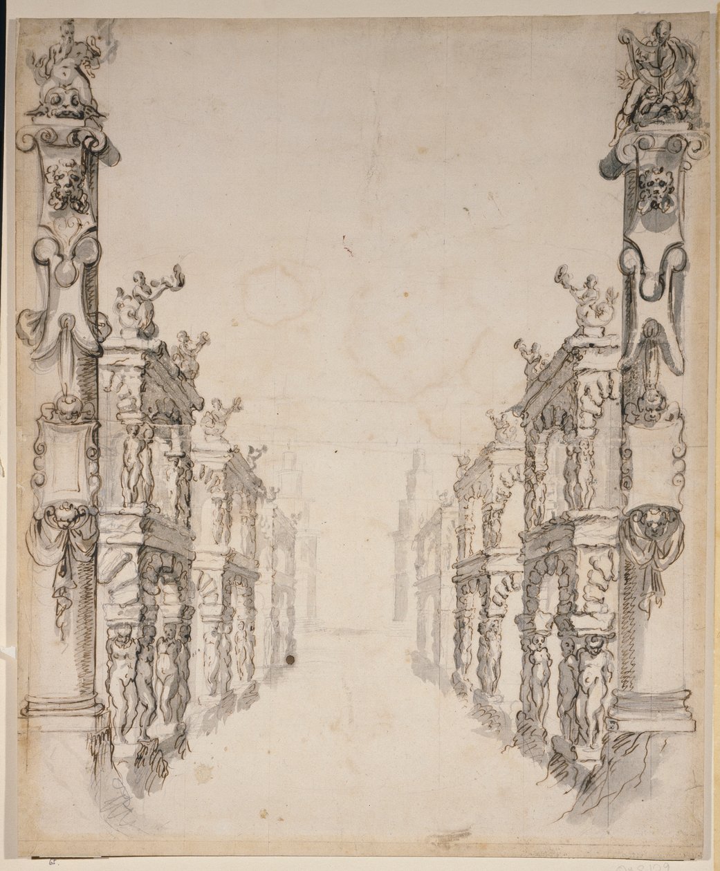 The House of Oceanus (pen og blæk på papir) af Inigo Jones