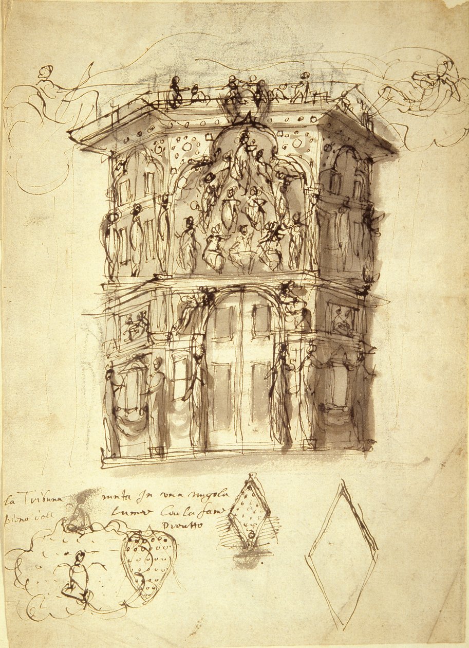 The Masque of Queens, scene 2: House of Fame, ca. 1609 (pen & blæk på papir) af Inigo Jones