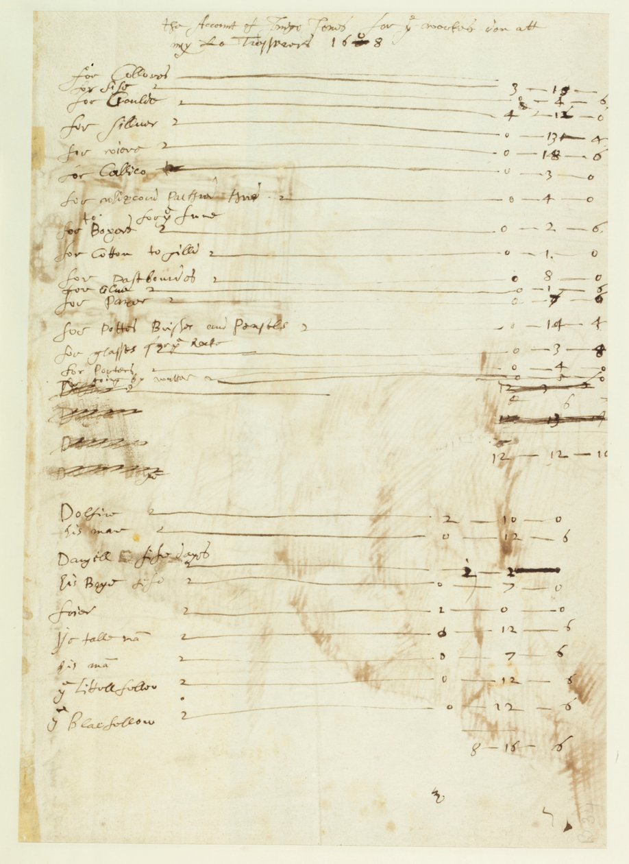 Beretningen om Inigo Jones for arbejde udført hos Lord Treasurer