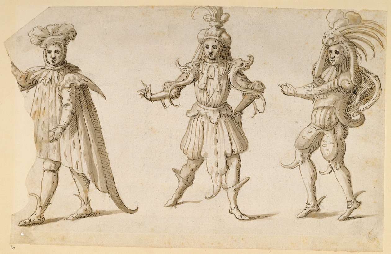 Tre Fays, ca.1611 (pen og blæk på papir) af Inigo Jones