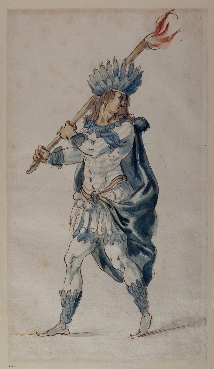 Fakkelbærer: en indianer (akvarel på papir) af Inigo Jones