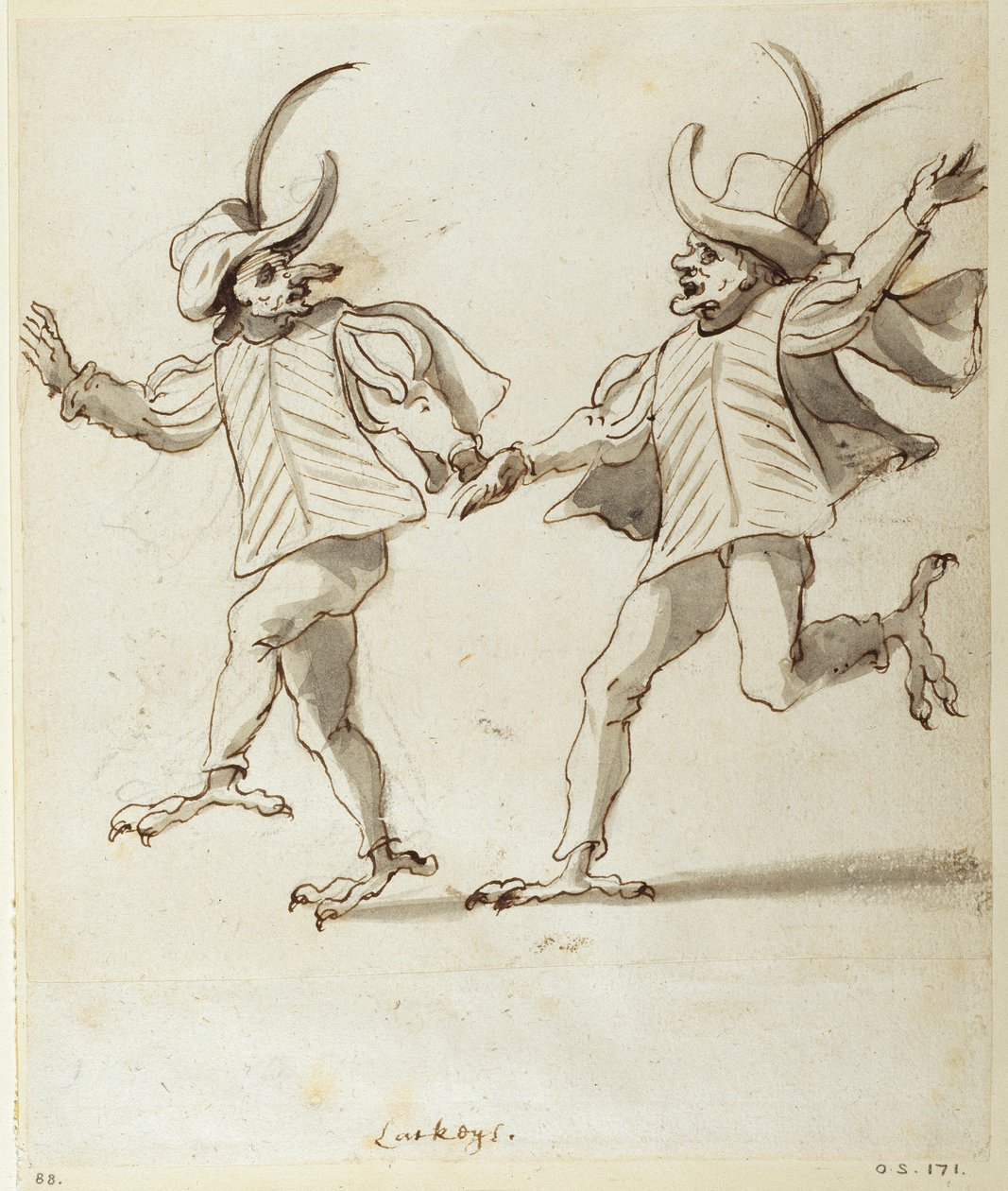 To Lackeyer (pen og blæk på papir) af Inigo Jones