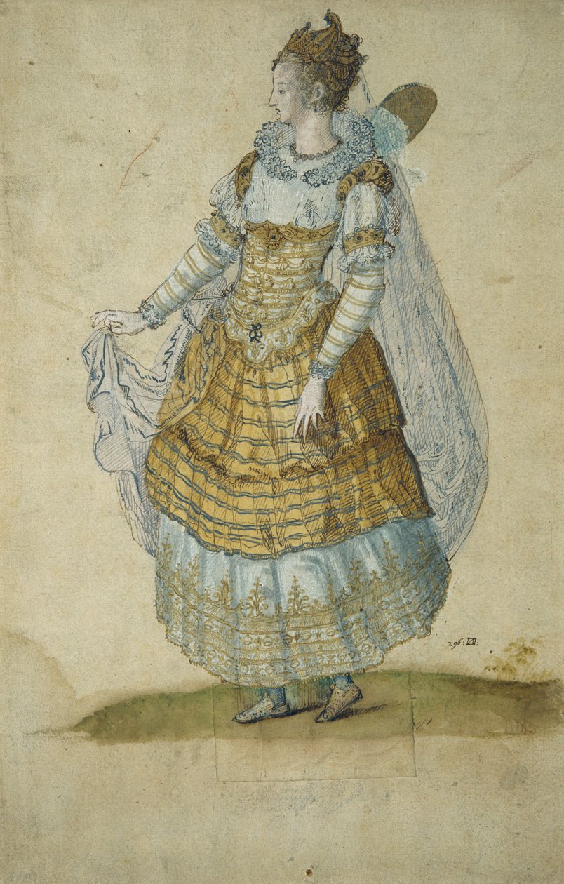 Vinget maske (akvarel på papir) af Inigo Jones