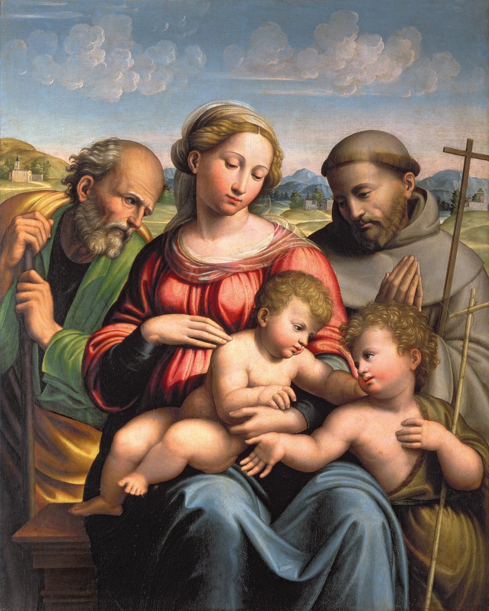 Hellig familie med spædbarnet St. Johannes Døberen og St. Frans af Innocenzo da Imola