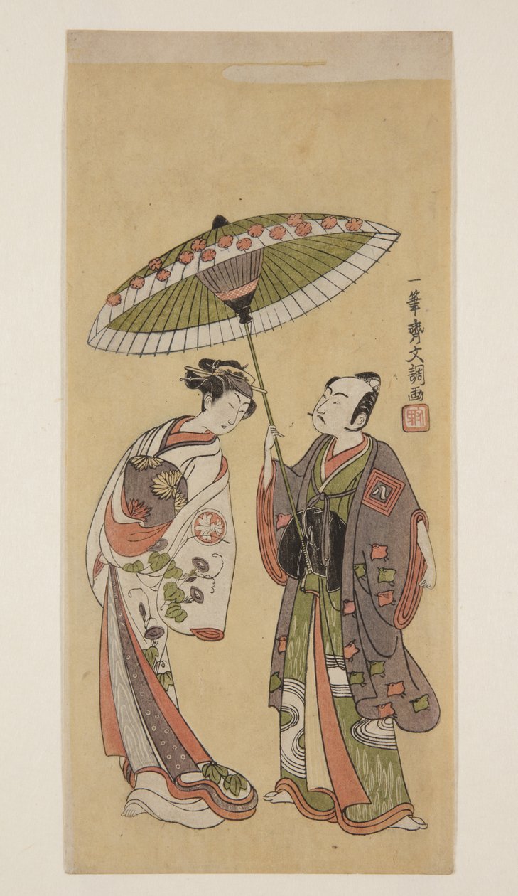 Skuespillere Ichikawa Yaoz? II som Reb i J?r? og Segawa Kikunoj? II som Toraen (farvet træbloktryk) af Ippitsusai Bunchō