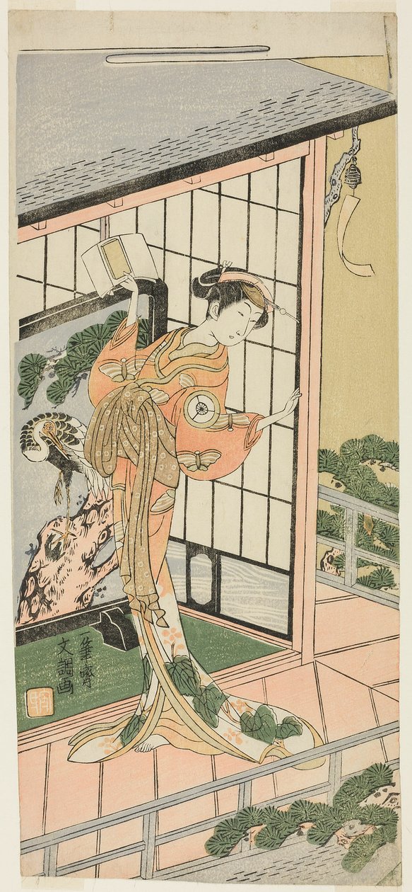 Skuespilleren Iwai Hanshiro IV som Okaru i 7. akt af Play Chushingura (Treasury of the Foury-7 Loyal Retainers), opført på Morita Theatre fra den tredje dag i den fjerde måned, 1769 af Ippitsusai Bunchō